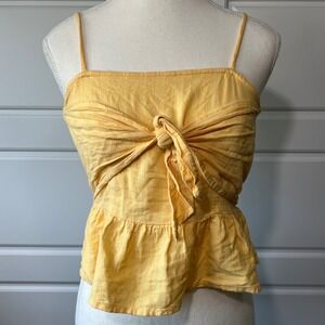 Roxy Tie-Front Cami Top Sleeveless Peplum Yellow Smocked Back Women's Size‎ S